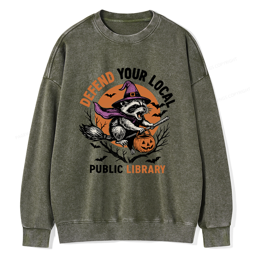 [Pagewings Defend Your Local Public Library Unisex Washed Sweatshirt