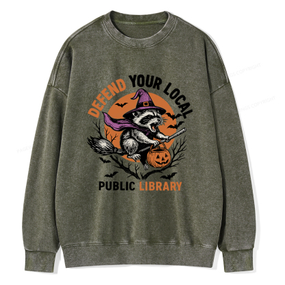 [Pagewings Defend Your Local Public Library Unisex Washed Sweatshirt