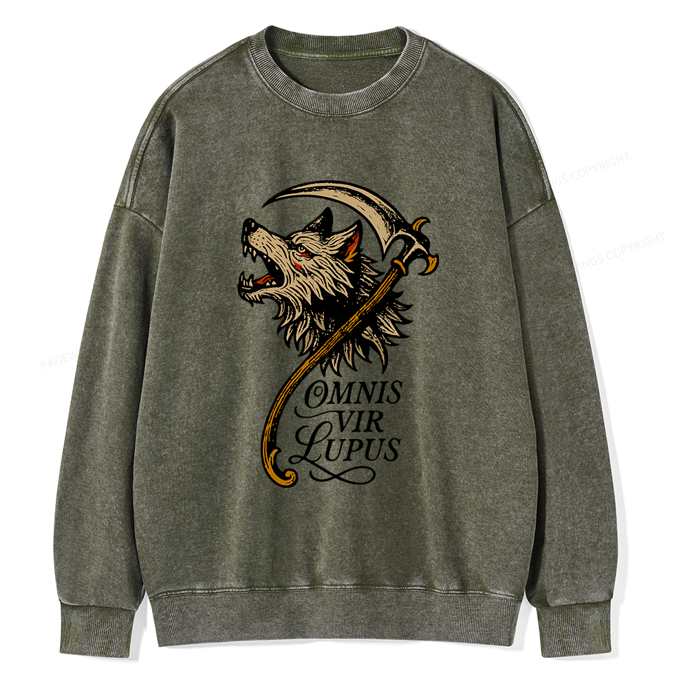Pagewings Omnis Vir Lupus Unisex Washed Sweatshirt