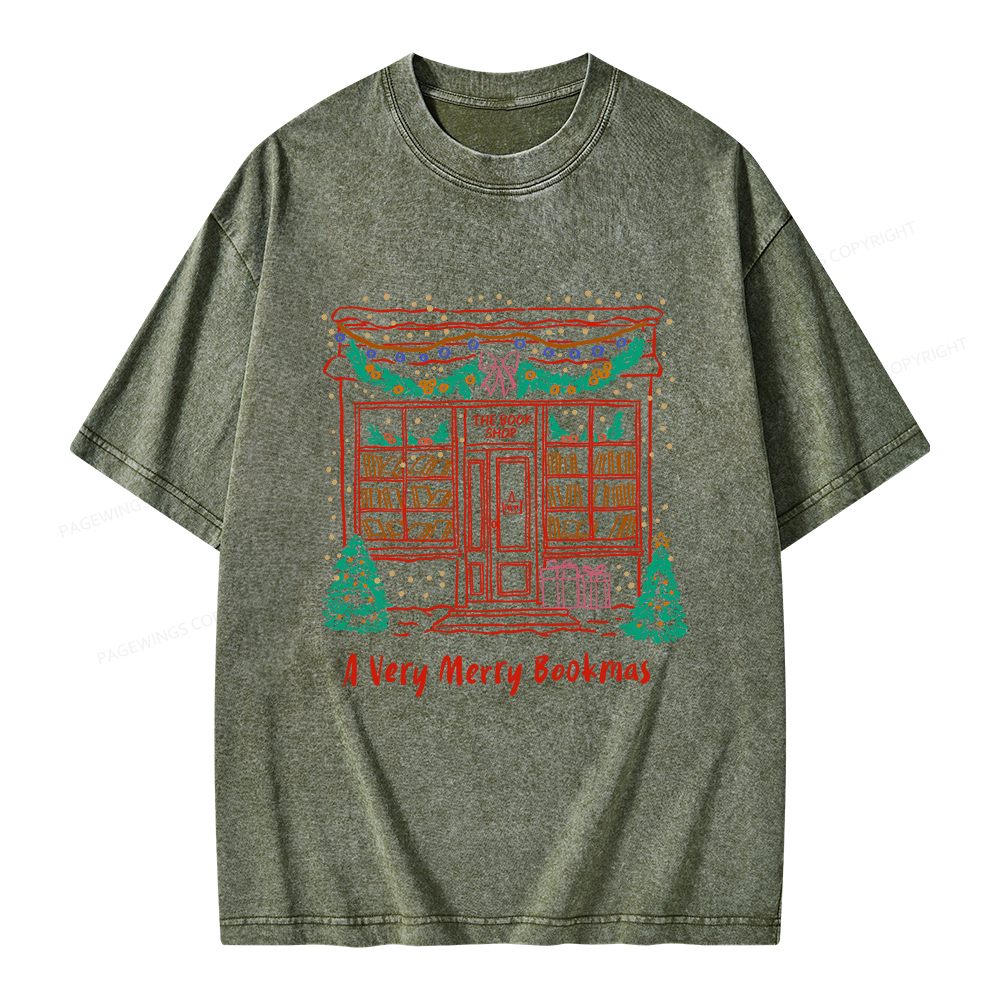 Pagewings Very Merry Bookmas Unisex Washed T-shirt