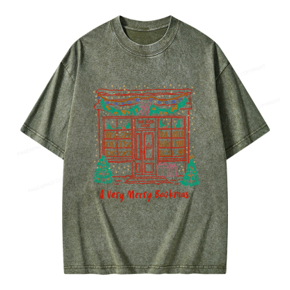 Pagewings Very Merry Bookmas Unisex Washed T-shirt