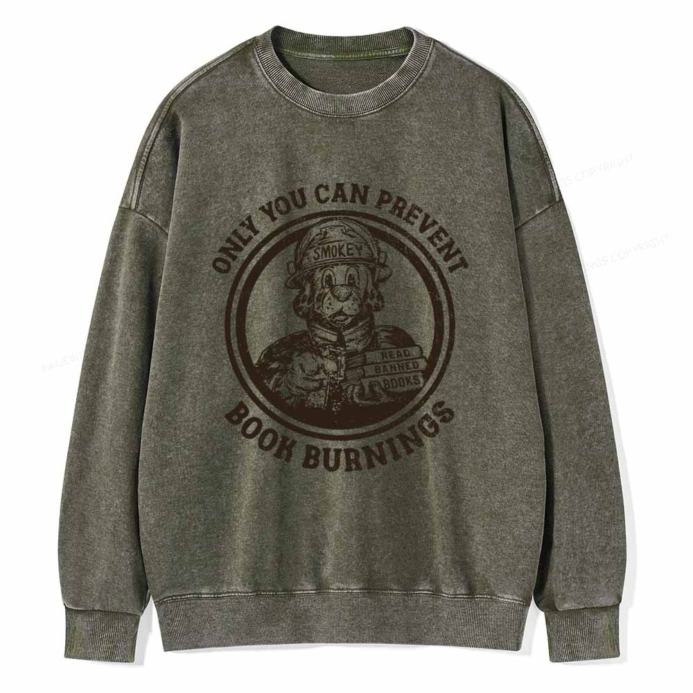 Pagewings Prevent Book Burnings Unisex Washed Sweatshirt