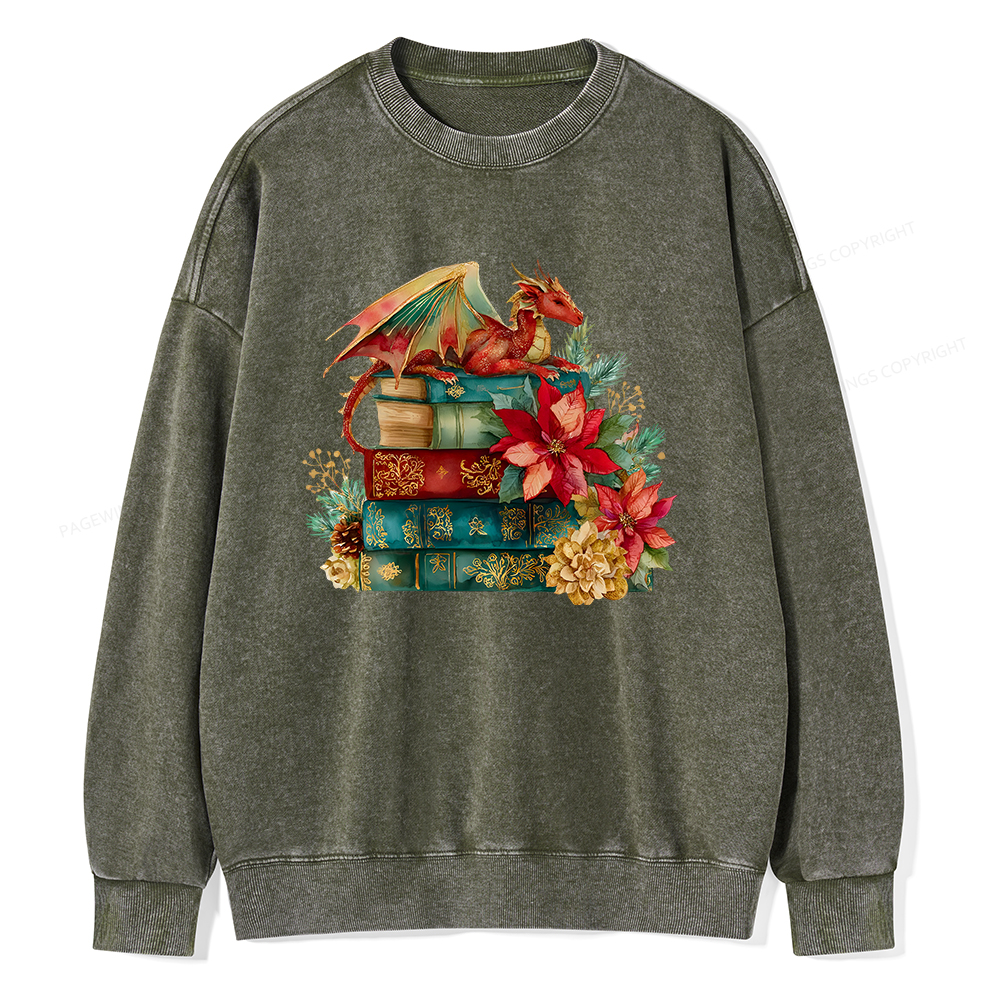 Pagewings Christmas Book Dragon Unisex Washed Sweatshirt