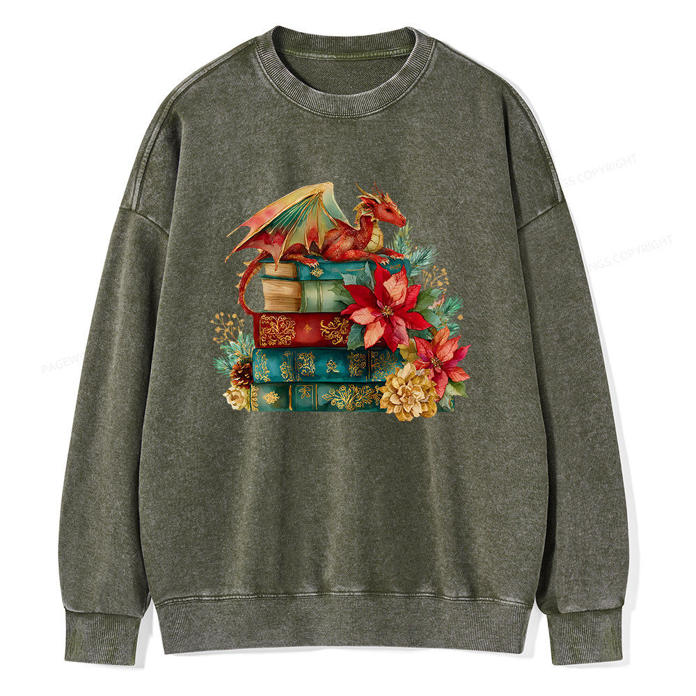 Pagewings Christmas Book Dragon Unisex Washed Sweatshirt