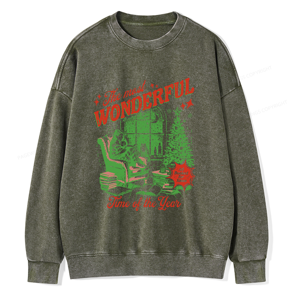Pagewings All Booked for Christmas Unisex Washed Sweatshirt