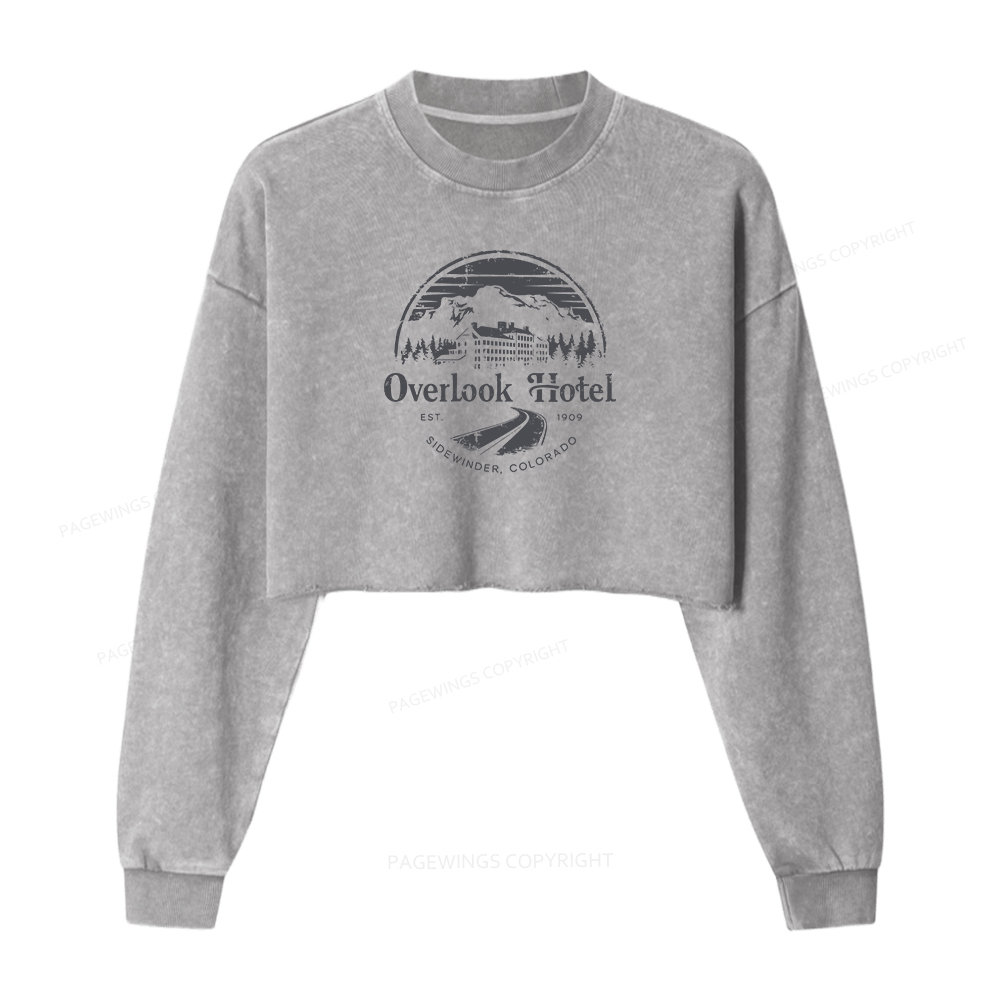 Pagewings Overlook Hotel Women Washed Crop Sweatshirt