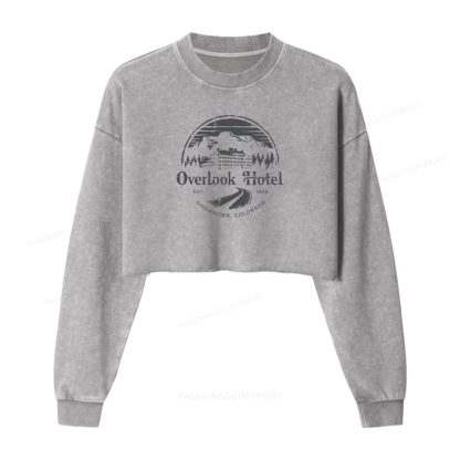 Pagewings Overlook Hotel Women Washed Crop Sweatshirt