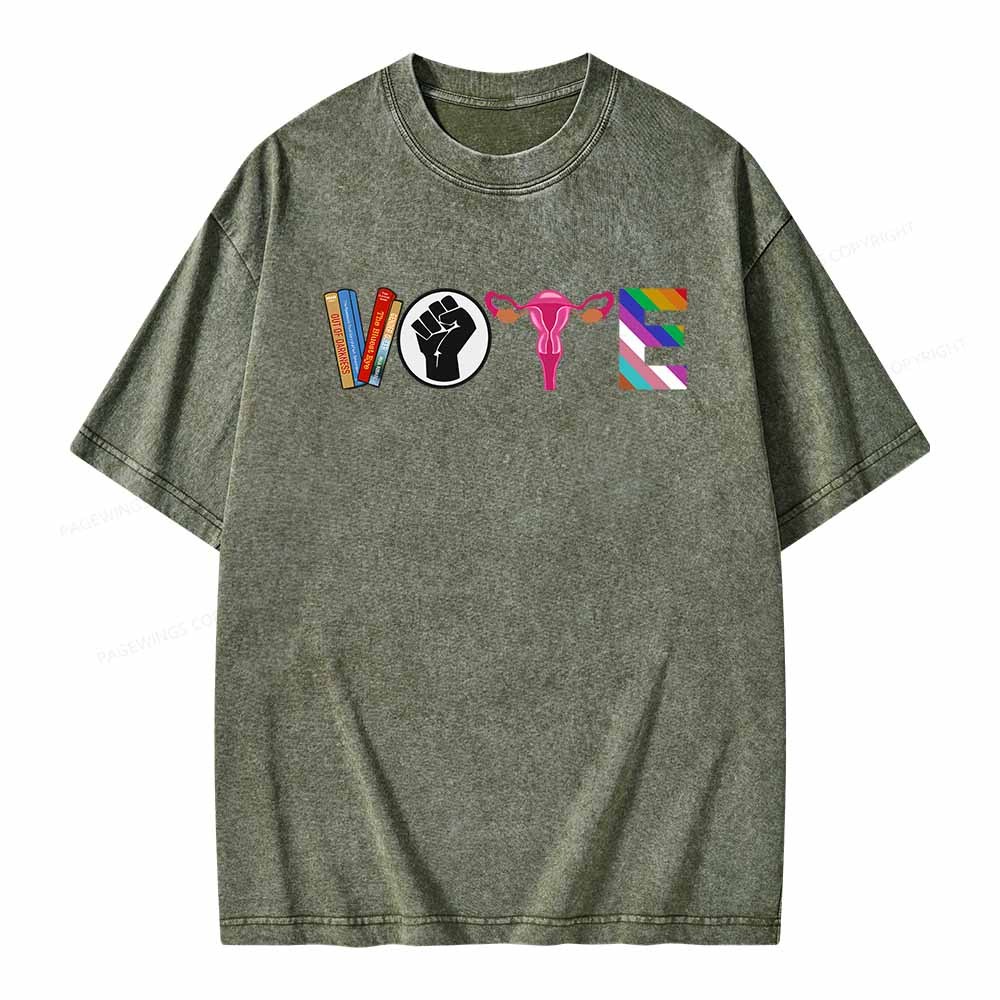 Pagewings VOTE Banned Books T-Shirt Unisex Washed T-shirt