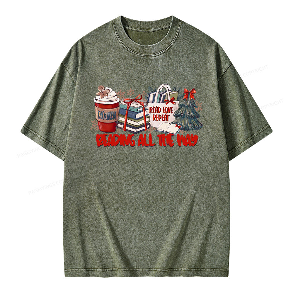Pagewings Christmas Book Lover Unisex Washed T-shirt