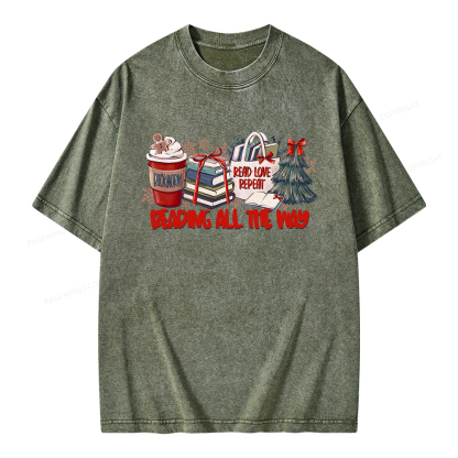 Pagewings Christmas Book Lover Unisex Washed T-shirt