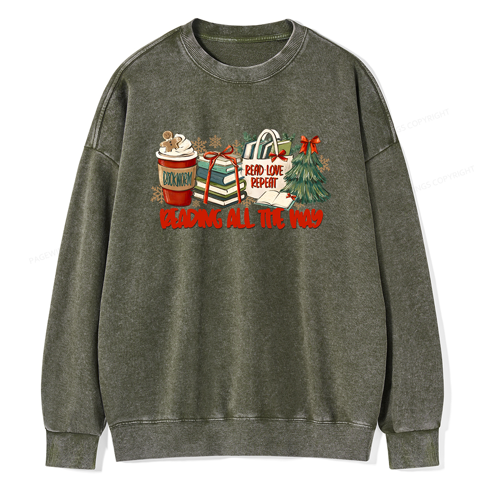 Pagewings Christmas Book Lover  Unisex Washed Sweatshirt
