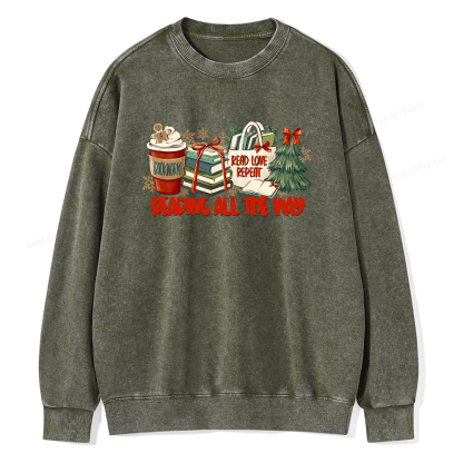 Pagewings Christmas Book Lover  Unisex Washed Sweatshirt