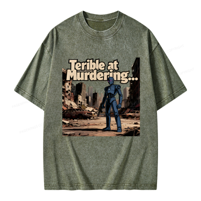 Pagewings Terible At Murdering... Great At Binging Unisex Washed T-shirt