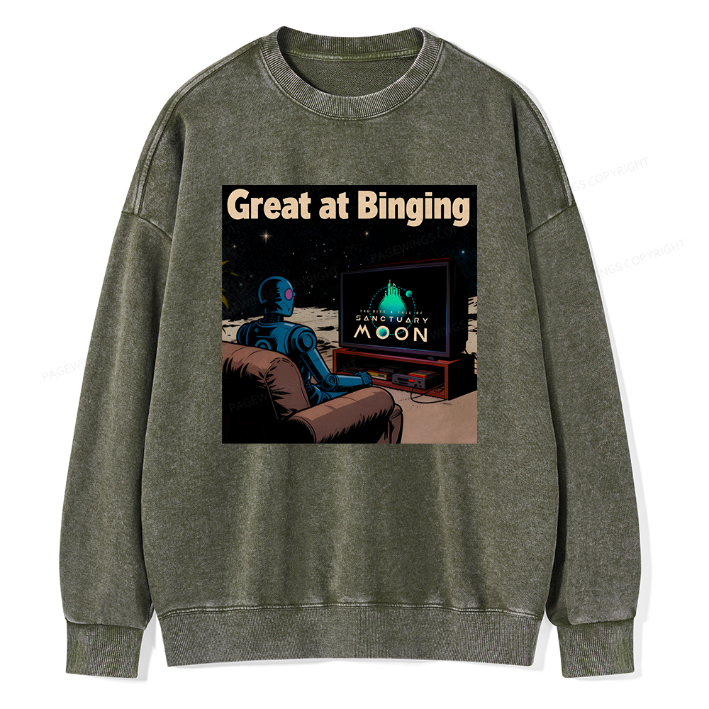 Pagewings Great At Binging Unisex Washed Sweatshirt