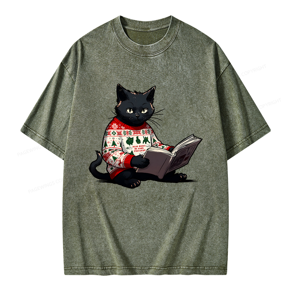 Pagewings Just a Cat Who Loves Reading Unisex Washed T-shirt