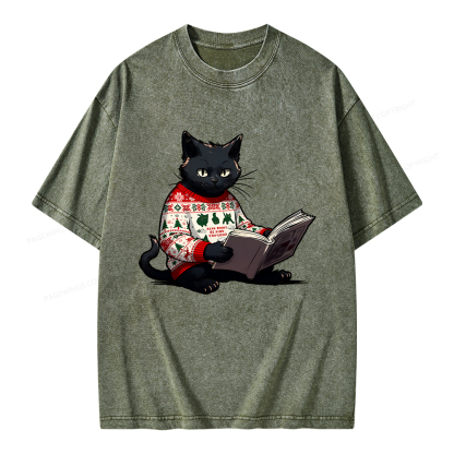 Pagewings Just a Cat Who Loves Reading Unisex Washed T-shirt