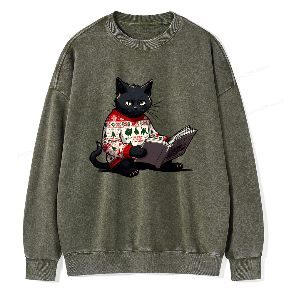 Pagewings Just a Cat Who Loves Reading Unisex Washed Sweatshirt