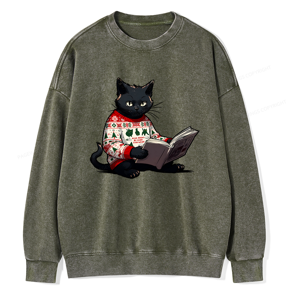 Pagewings Just a Cat Who Loves Reading Unisex Washed Sweatshirt