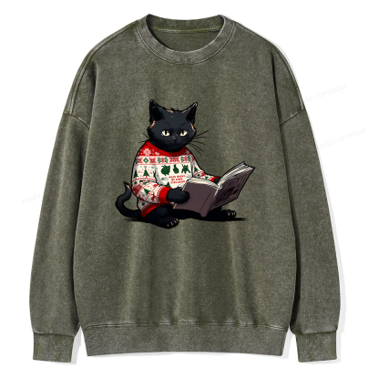 Pagewings Just a Cat Who Loves Reading Unisex Washed Sweatshirt