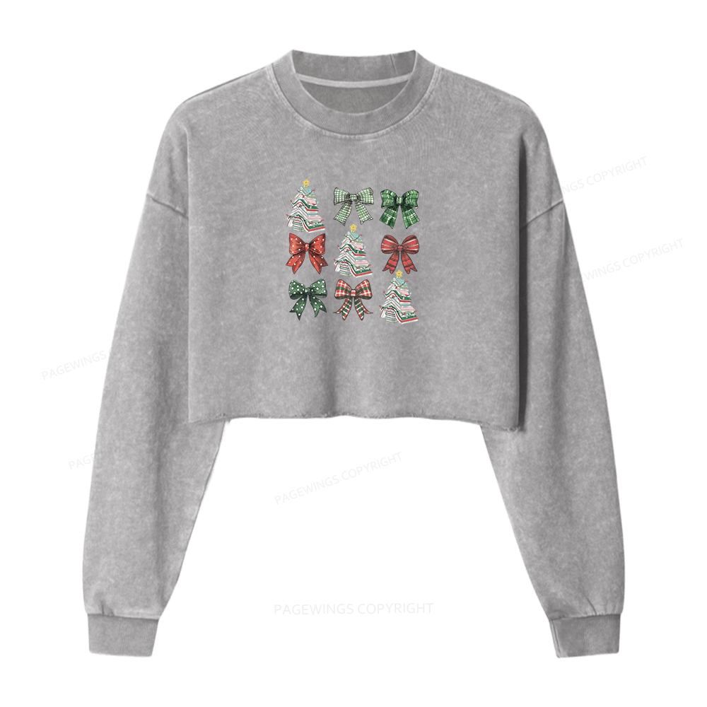 Pagewings Booked for Christmas Women Washed Crop Sweatshirt