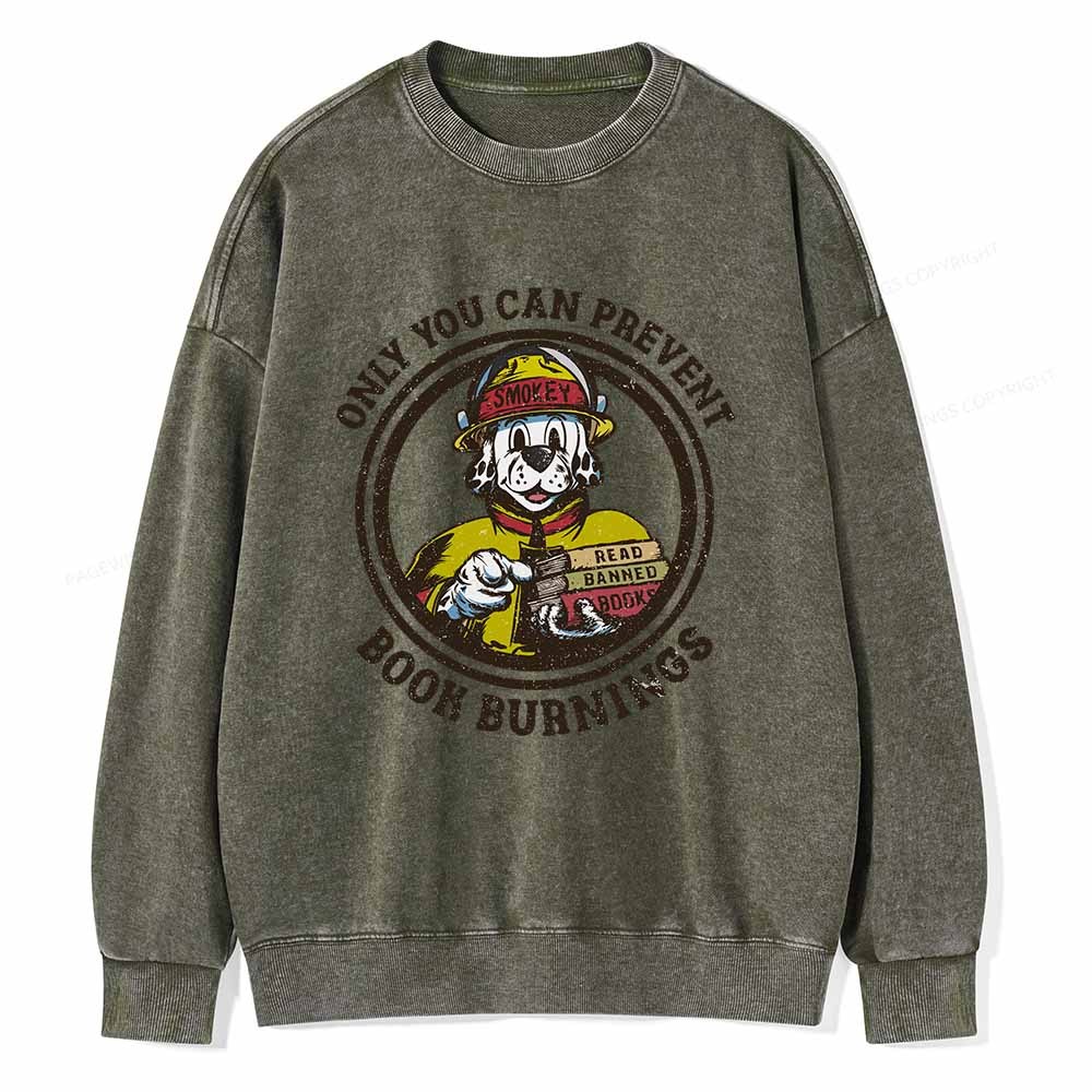 Pagewings Prevent Book Burnings Unisex Washed Sweatshirt