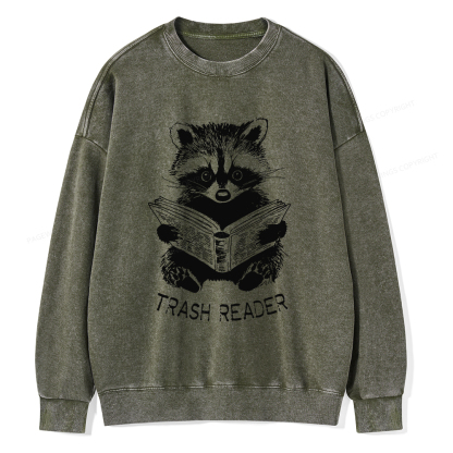 Pagewings Raccoon Reading Trash Reader Unisex Washed Sweatshirt