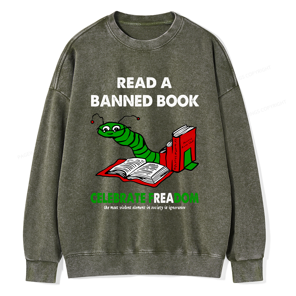 Pagewings Read A Banned Book Unisex Washed Sweatshirt