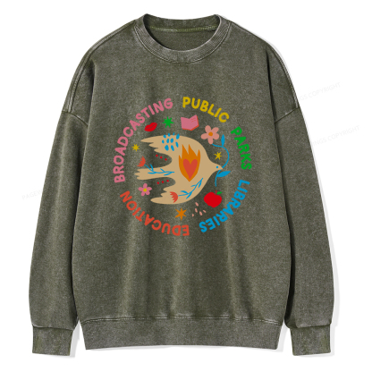 Pagewings Public Parks Libraries Education Broadcasting Unisex Washed Sweatshirt