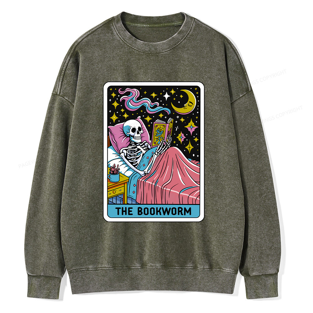 Pagewings The Bookworm Tarot Card Unisex Washed Sweatshirt
