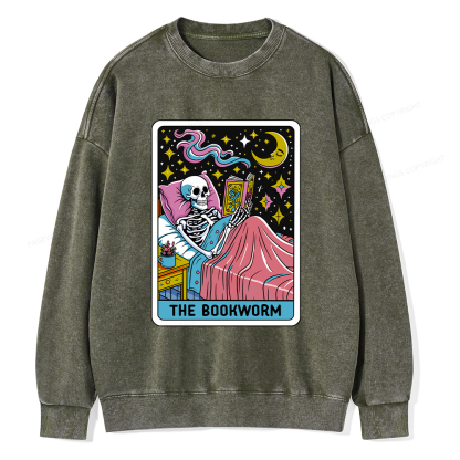 Pagewings The Bookworm Tarot Card Unisex Washed Sweatshirt
