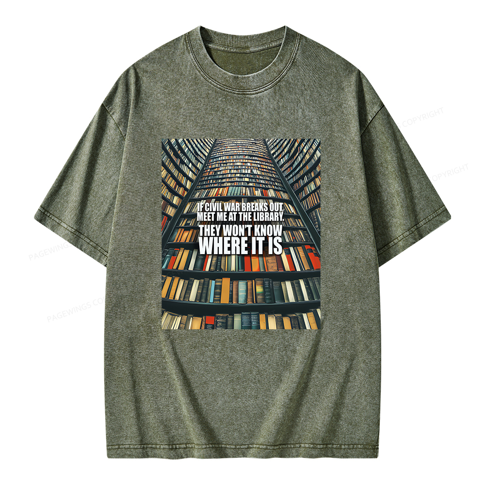 Pagewings Meet Me At The Library Unisex Washed T-shirt