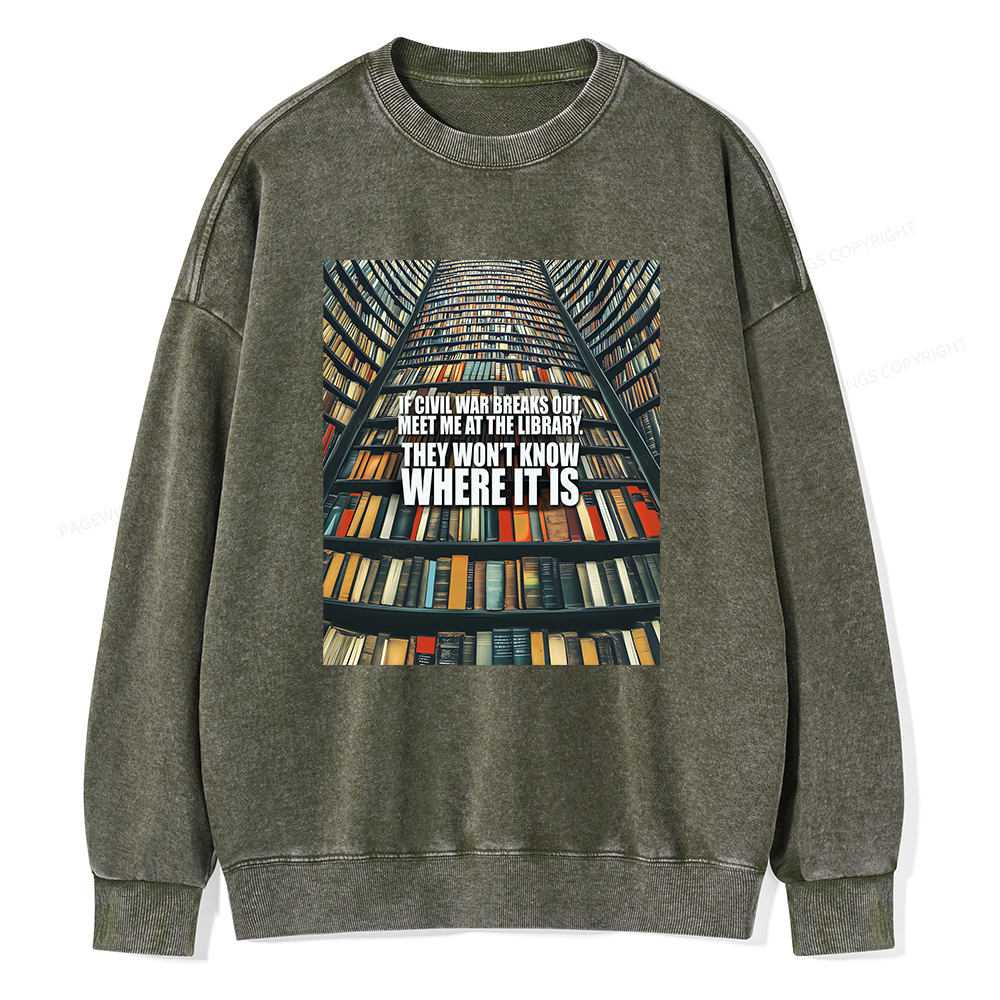 Pagewings Meet Me At The Library Unisex Washed Sweatshirt