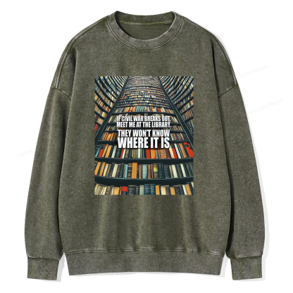 Pagewings Meet Me At The Library Unisex Washed Sweatshirt