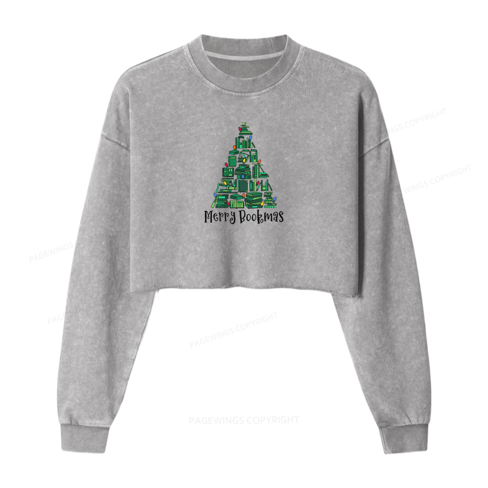 Pagewings Christmas Party Women Washed Crop Sweatshirt