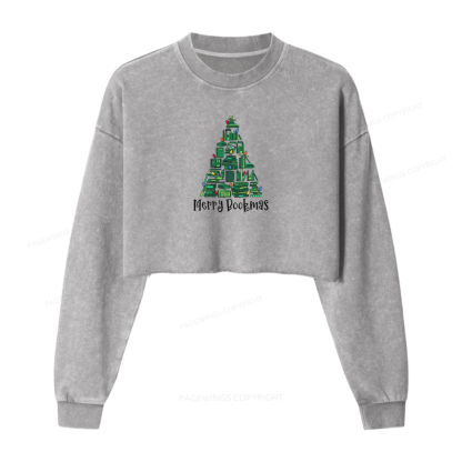 Pagewings Christmas Party Women Washed Crop Sweatshirt