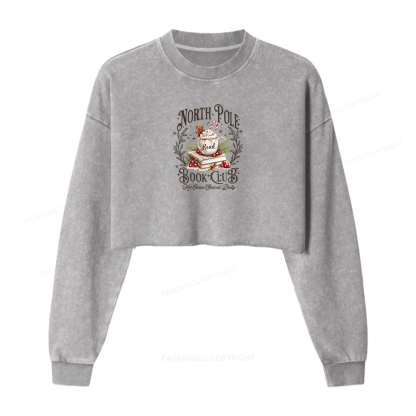 Pagewings Funny North Pole Book Club Women Washed Crop Sweatshirt