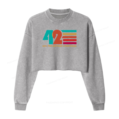 Pagewings The Life The Universe Everything Women Washed Crop Sweatshirt