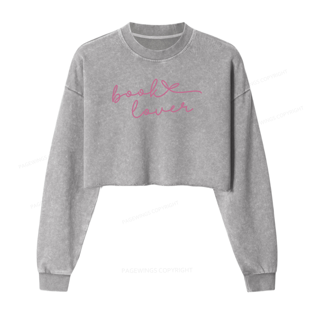 Pagewings Book Lover Women Washed Crop Sweatshirt