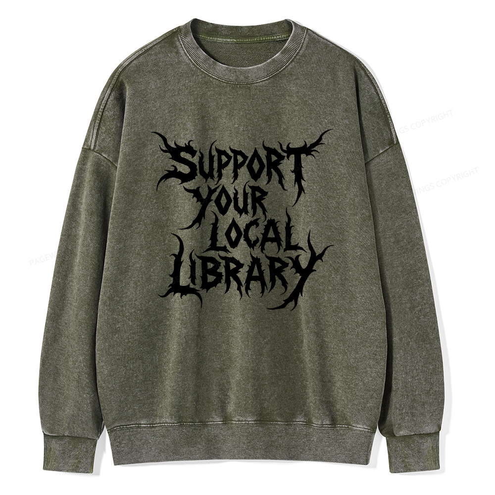 Pagewings Support Your Local Library Unisex Washed Sweatshirt