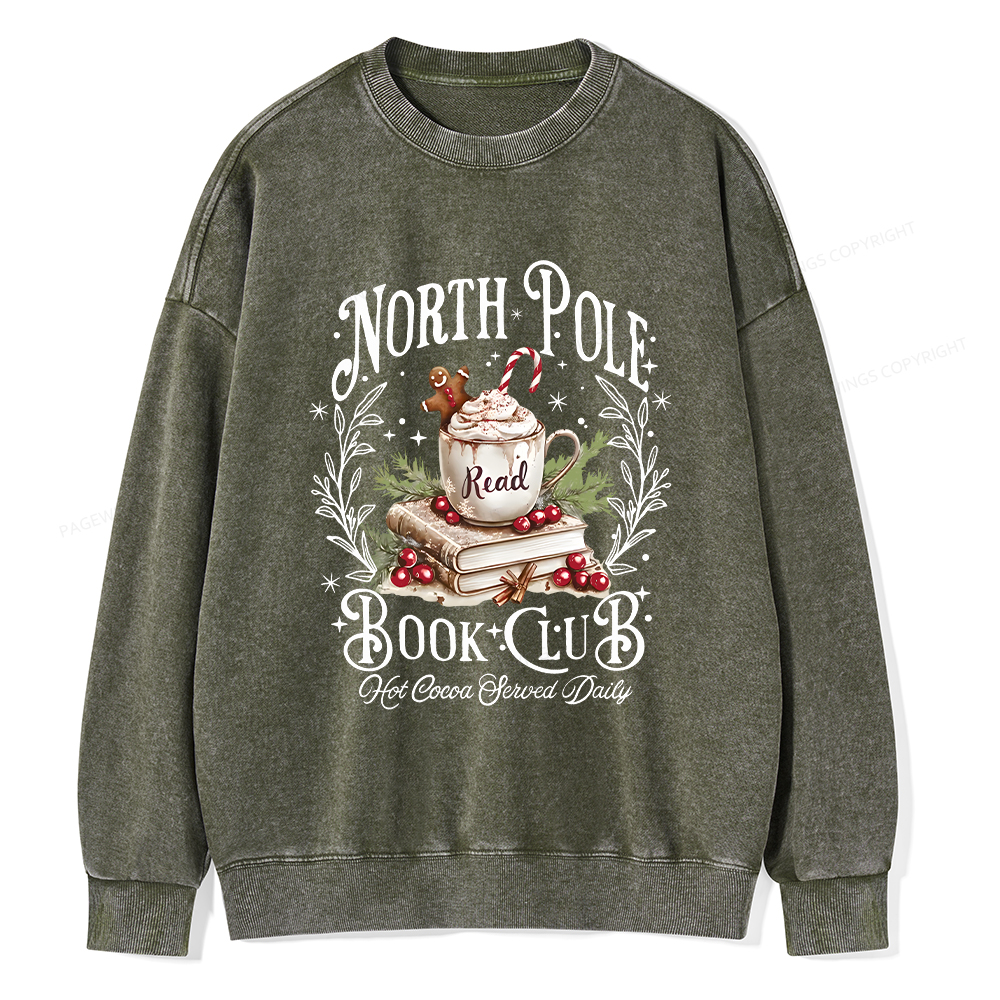 Pagewings Funny North Pole Book Club Unisex Washed Sweatshirt