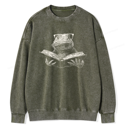 Pagewings Bearded Dragon Reading Unisex Washed Sweatshirt