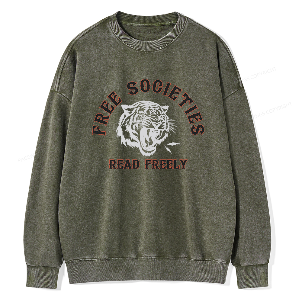 Pagewings Free Societies Read Freely Unisex Washed Sweatshirt