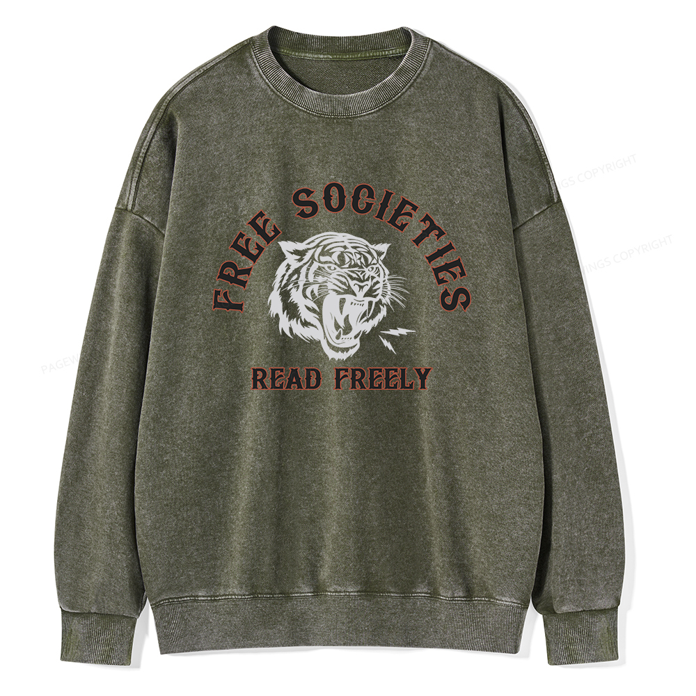 Pagewings Free Societies Read Freely Unisex Washed Sweatshirt