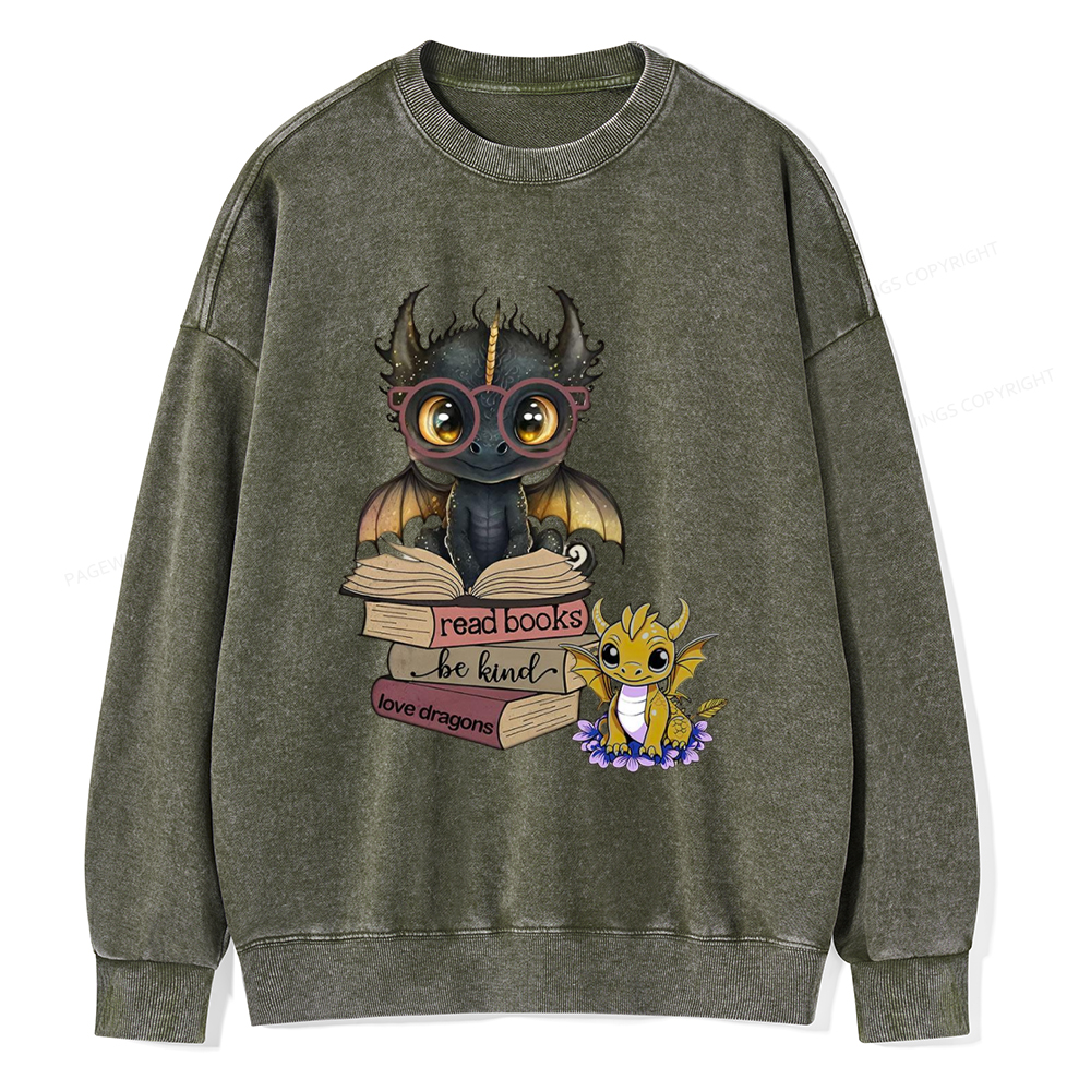 Pagewings Cute Tairn And Andarna Fourth Wing Unisex Washed Sweatshirt