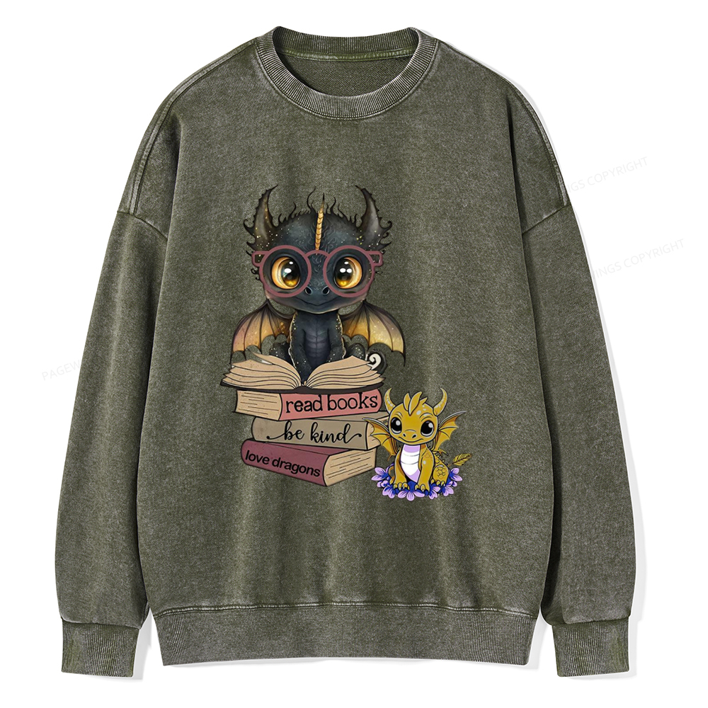 Pagewings Cute Tairn And Andarna Fourth Wing Unisex Washed Sweatshirt