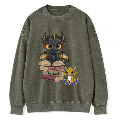 Pagewings Cute Tairn And Andarna Fourth Wing Unisex Washed Sweatshirt