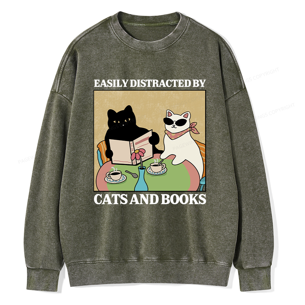 Pagewings Cats And Books Unisex Washed Sweatshirt