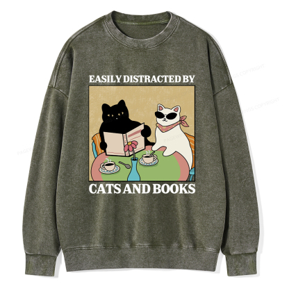 Pagewings Cats And Books Unisex Washed Sweatshirt