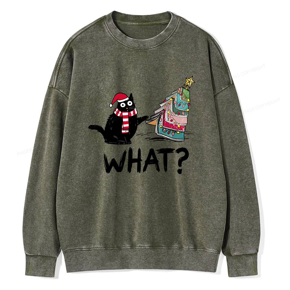 Pagewings Funny Cat Christmas Unisex Washed Sweatshirt