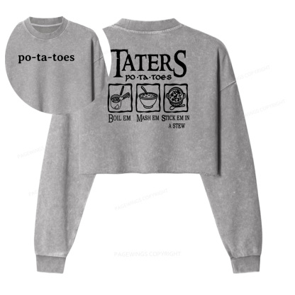 Pagewings Middle Earth Potato Women Washed Crop Sweatshirt
